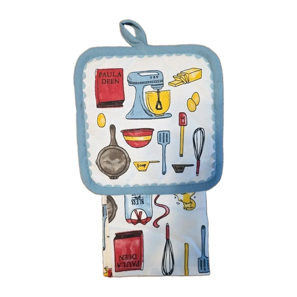 NEW SET OF 2 Piece Set Paula Deen Kitchen Dish Towels & Pot Holder